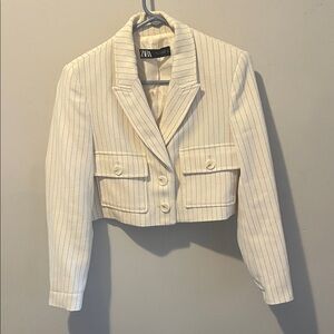 Zara Women's White Pinstripe Cropped Blazer